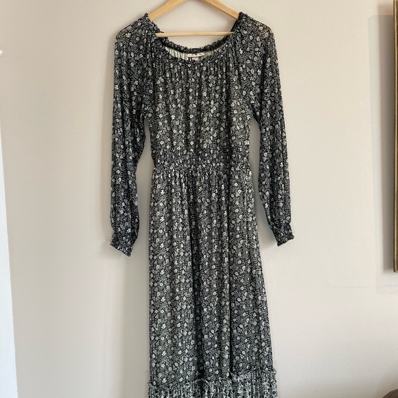 Knox Rose Dresses & Skirts - Knox Rose Long Sleeve Maxi Dress - Floral - Black and Green/Ivory - Spring